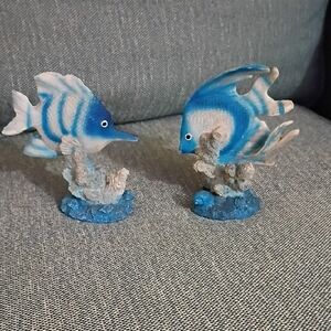 Blue Resin Fish Pair Aquarium Decor - Decorative Coral Accents